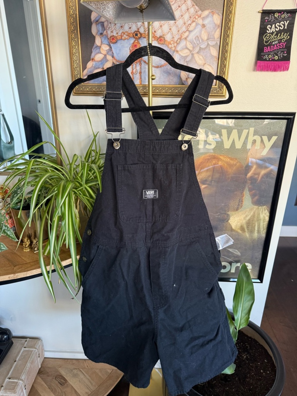 Vans Black Bib Short Overalls MEDIUM